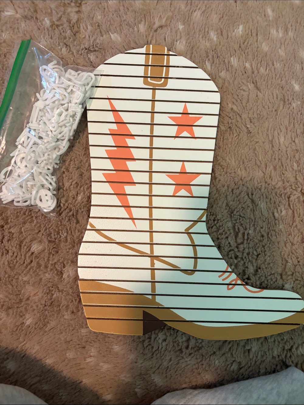 Decorative Cowboy Boot Wall Art - White and Tan with Orange Accents